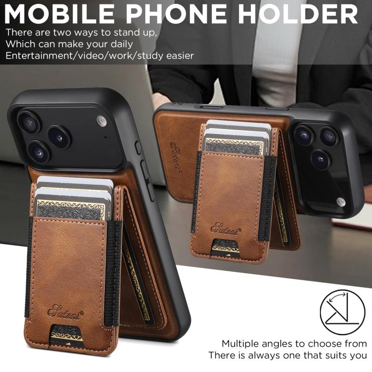 For iPhone 17  Suteni H17 Oil Eax Leather MagSafe Detachable Wallet Phone Case(Brown) - iPhone 17 Cases by Suteni | Online Shopping UK | buy2fix