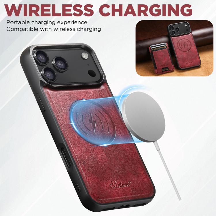 For iPhone 17  Suteni H17 Oil Eax Leather MagSafe Detachable Wallet Phone Case(Red) - iPhone 17 Cases by Suteni | Online Shopping UK | buy2fix