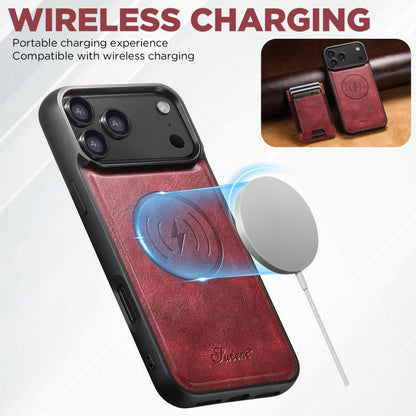For iPhone 17  Suteni H17 Oil Eax Leather MagSafe Detachable Wallet Phone Case(Red) - iPhone 17 Cases by Suteni | Online Shopping UK | buy2fix