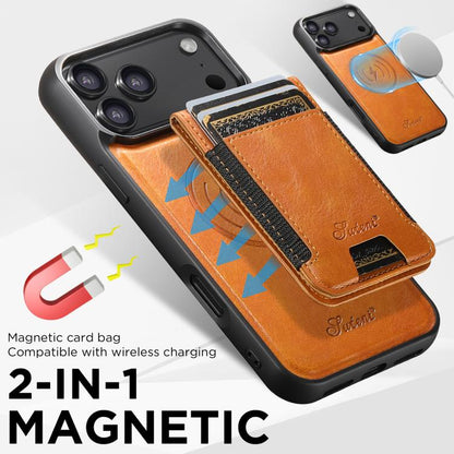 For iPhone 17  Suteni H17 Oil Eax Leather MagSafe Detachable Wallet Phone Case(Khaki) - iPhone 17 Cases by Suteni | Online Shopping UK | buy2fix