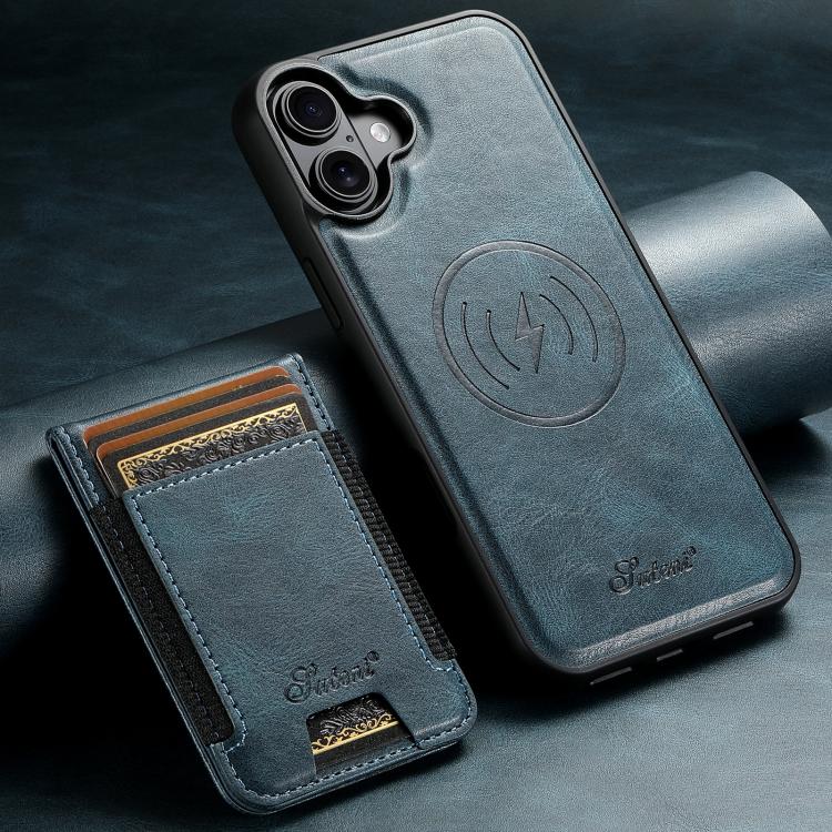 For iPhone 17  Suteni H17 Oil Eax Leather MagSafe Detachable Wallet Phone Case(Blue) - iPhone 17 Cases by Suteni | Online Shopping UK | buy2fix