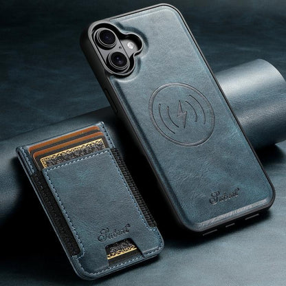 For iPhone 17  Suteni H17 Oil Eax Leather MagSafe Detachable Wallet Phone Case(Blue) - iPhone 17 Cases by Suteni | Online Shopping UK | buy2fix