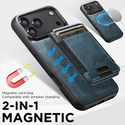 For iPhone 17  Suteni H17 Oil Eax Leather MagSafe Detachable Wallet Phone Case(Blue) - iPhone 17 Cases by Suteni | Online Shopping UK | buy2fix