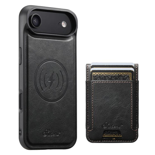 For iPhone Air Suteni H17 Oil Eax Leather MagSafe Detachable Wallet Phone Case(Black) - iPhone Air Cases by Suteni | Online Shopping UK | buy2fix