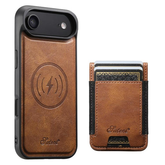 For iPhone Air Suteni H17 Oil Eax Leather MagSafe Detachable Wallet Phone Case(Brown) - iPhone Air Cases by Suteni | Online Shopping UK | buy2fix