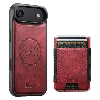 For iPhone 17 Air Suteni H17 Oil Eax Leather MagSafe Detachable Wallet Phone Case(Red) - iPhone 17 Air Cases by Suteni | Online Shopping UK | buy2fix