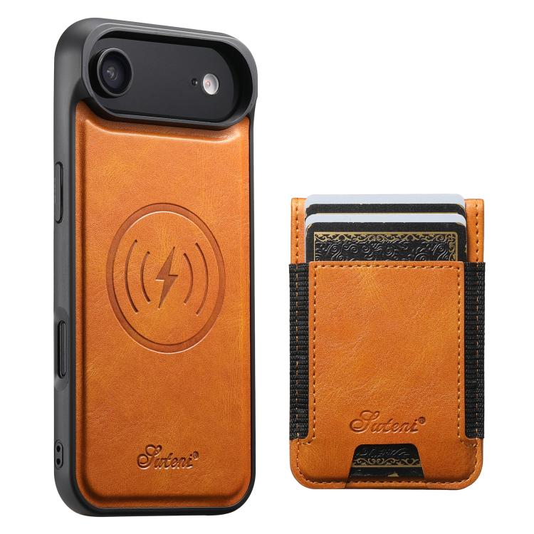 For iPhone 17 Air Suteni H17 Oil Eax Leather MagSafe Detachable Wallet Phone Case(Khaki) - iPhone 17 Air Cases by Suteni | Online Shopping UK | buy2fix