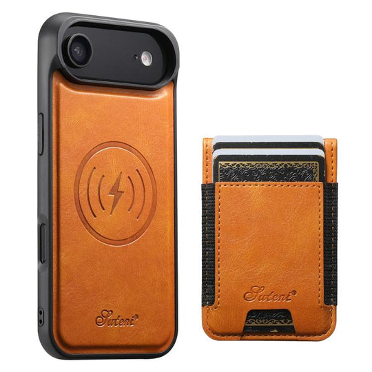 For iPhone Air Suteni H17 Oil Eax Leather MagSafe Detachable Wallet Phone Case(Khaki)