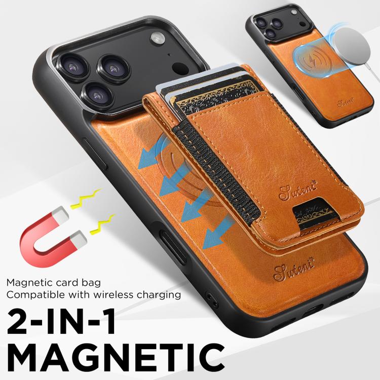 For iPhone 17 Air Suteni H17 Oil Eax Leather MagSafe Detachable Wallet Phone Case(Khaki) - iPhone 17 Air Cases by Suteni | Online Shopping UK | buy2fix