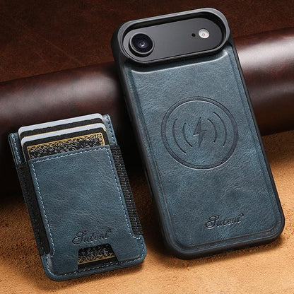 For iPhone 17 Air Suteni H17 Oil Eax Leather MagSafe Detachable Wallet Phone Case(Blue) - iPhone 17 Air Cases by Suteni | Online Shopping UK | buy2fix