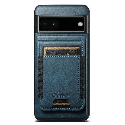 For Google Pixel 6a Suteni H17 Oil Eax Leather Detachable Wallet Phone Case(Blue) by Suteni