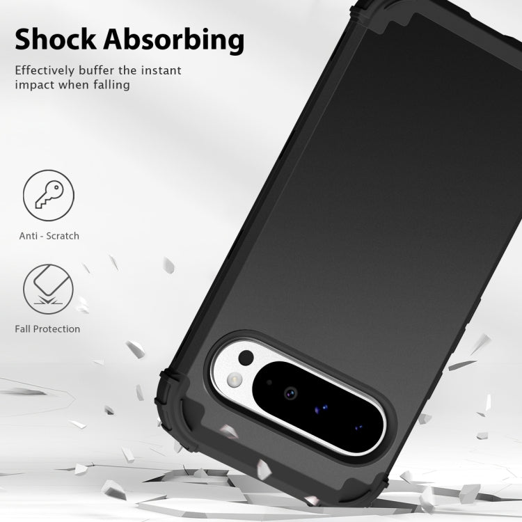 For Google Pixel 9 Pro XL 3 in 1 Silicone Hybrid PC Shockproof Phone Case(Black) by buy2fix