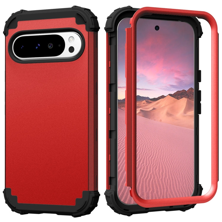 For Google Pixel 9 Pro XL 3 in 1 Silicone Hybrid PC Shockproof Phone Case(Red) - Google Cases by buy2fix | Online Shopping UK | buy2fix