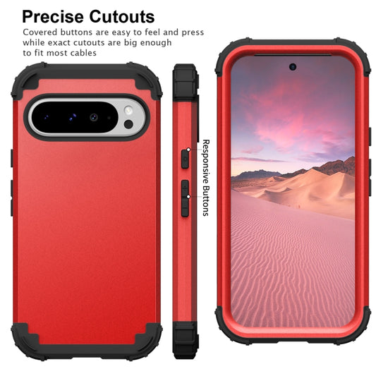 For Google Pixel 9 Pro XL 3 in 1 Silicone Hybrid PC Shockproof Phone Case(Red) by buy2fix