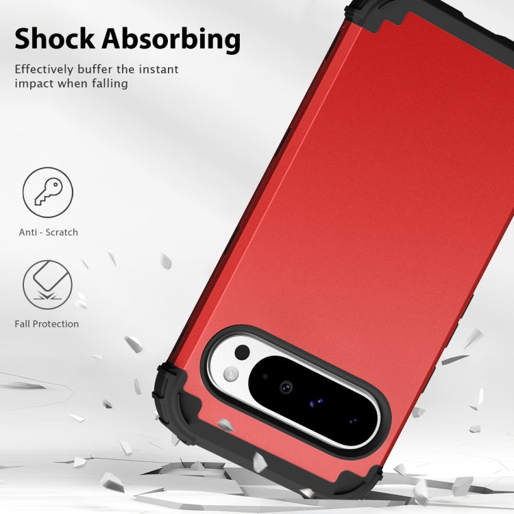 For Google Pixel 9 Pro XL 3 in 1 Silicone Hybrid PC Shockproof Phone Case(Red) - Google Cases by buy2fix | Online Shopping UK | buy2fix