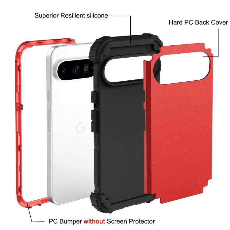 For Google Pixel 9 Pro XL 3 in 1 Silicone Hybrid PC Shockproof Phone Case(Red) - Google Cases by buy2fix | Online Shopping UK | buy2fix