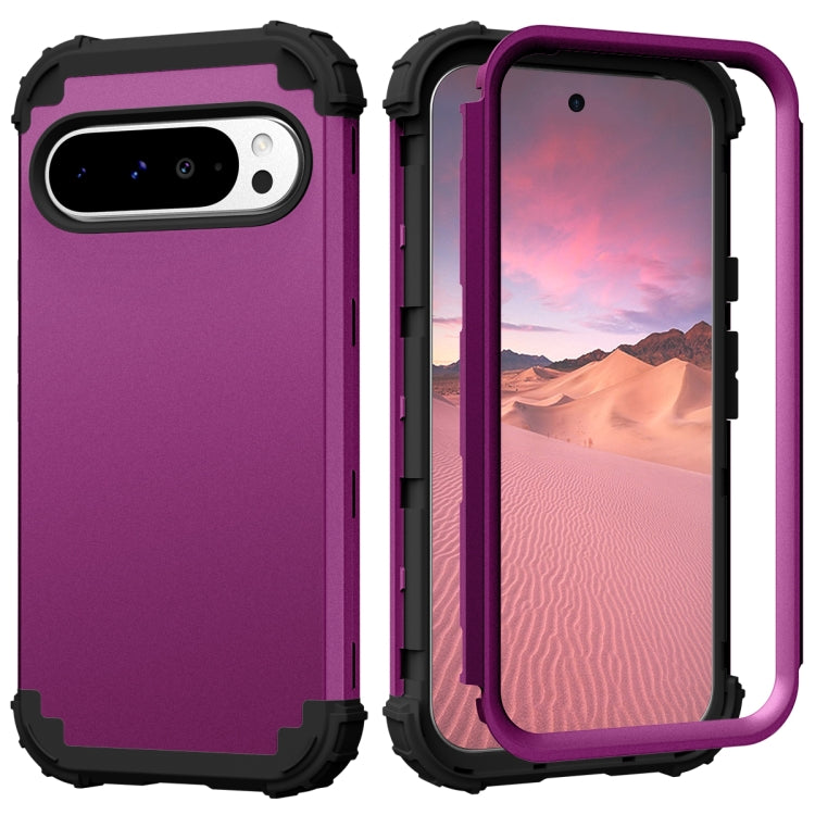 For Google Pixel 9 Pro XL 3 in 1 Silicone Hybrid PC Shockproof Phone Case(Dark Purple) - Google Cases by buy2fix | Online Shopping UK | buy2fix