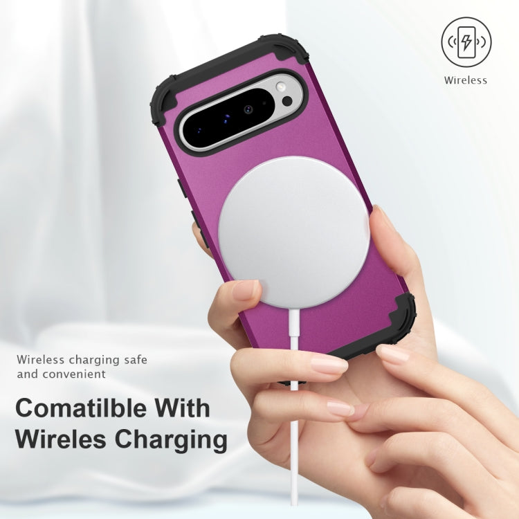 For Google Pixel 9 Pro XL 3 in 1 Silicone Hybrid PC Shockproof Phone Case(Dark Purple) - Google Cases by buy2fix | Online Shopping UK | buy2fix