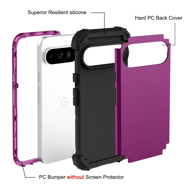 For Google Pixel 9 Pro XL 3 in 1 Silicone Hybrid PC Shockproof Phone Case(Dark Purple) - Google Cases by buy2fix | Online Shopping UK | buy2fix