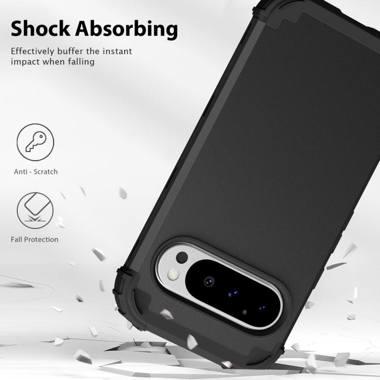 For Google Pixel 9 Pro 3 in 1 Silicone Hybrid PC Shockproof Phone Case(Black) - Google Cases by buy2fix | Online Shopping UK | buy2fix