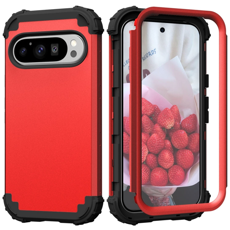 For Google Pixel 9 Pro 3 in 1 Silicone Hybrid PC Shockproof Phone Case(Red) - Google Cases by buy2fix | Online Shopping UK | buy2fix