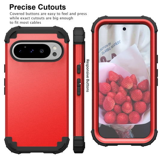 For Google Pixel 9 Pro 3 in 1 Silicone Hybrid PC Shockproof Phone Case(Red) by buy2fix