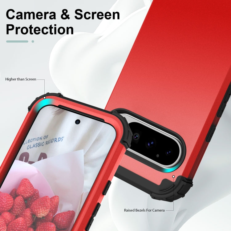 For Google Pixel 9 Pro 3 in 1 Silicone Hybrid PC Shockproof Phone Case(Red) - Google Cases by buy2fix | Online Shopping UK | buy2fix