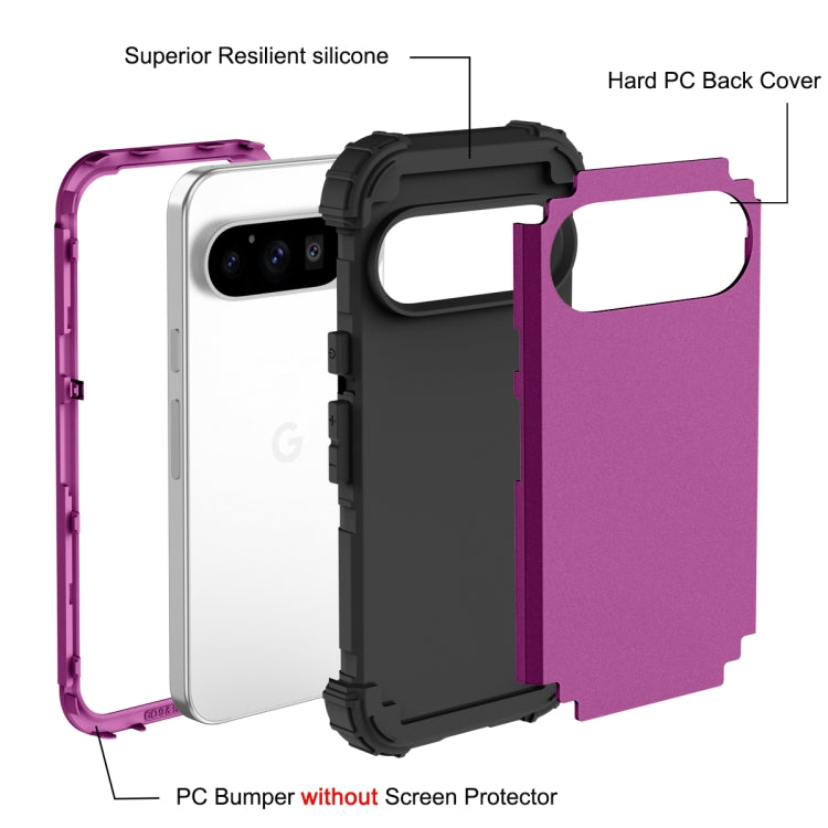 For Google Pixel 9 Pro 3 in 1 Silicone Hybrid PC Shockproof Phone Case(Dark Purple) - Google Cases by buy2fix | Online Shopping UK | buy2fix