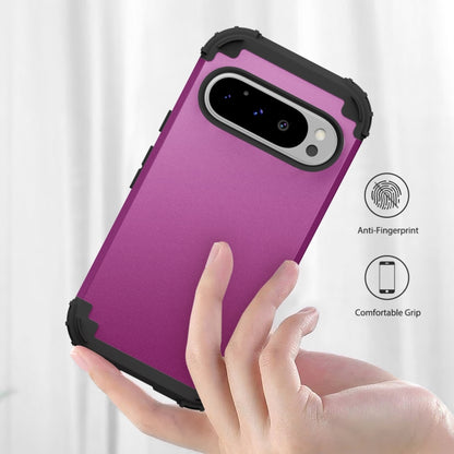 For Google Pixel 9 Pro 3 in 1 Silicone Hybrid PC Shockproof Phone Case(Dark Purple) - Google Cases by buy2fix | Online Shopping UK | buy2fix