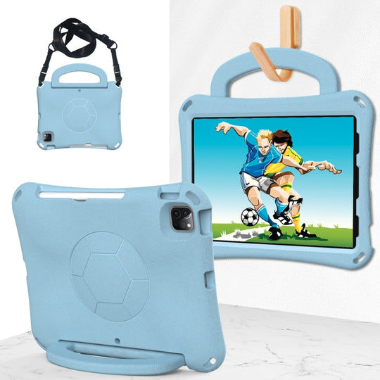 For iPad Air 11 2026 / 2025 / 2024 Handle Football Shaped EVA Shockproof Tablet Case(Light Blue)
