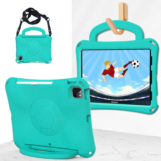 For iPad Air 11 2026 / 2025 / 2024 Handle Football Shaped EVA Shockproof Tablet Case(Mint  Green)