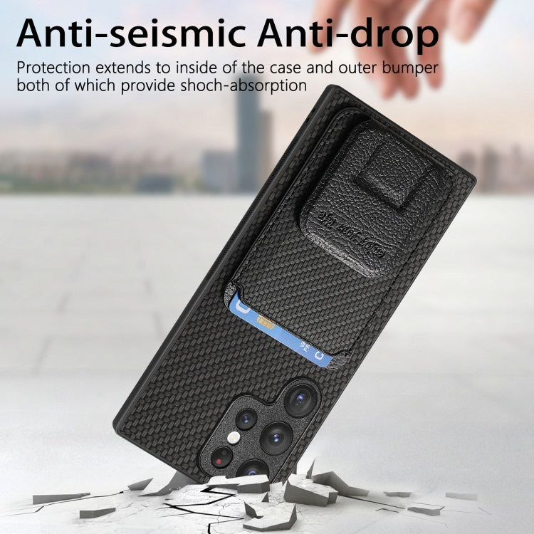 For Samsung Galaxy S21 Ultra 5G Carbon Fiber Card Bag Fold Stand Phone Case(Black) - Galaxy S21 Ultra 5G Cases by buy2fix | Online Shopping UK | buy2fix