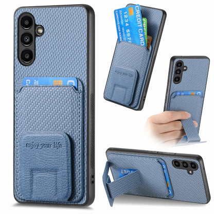 For Samsung Galaxy A15 Carbon Fiber Card Bag Fold Stand Phone Case(Blue) by buy2fix
