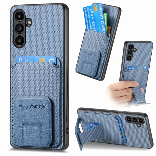 For Samsung Galaxy A15 Carbon Fiber Card Bag Fold Stand Phone Case(Blue) by buy2fix