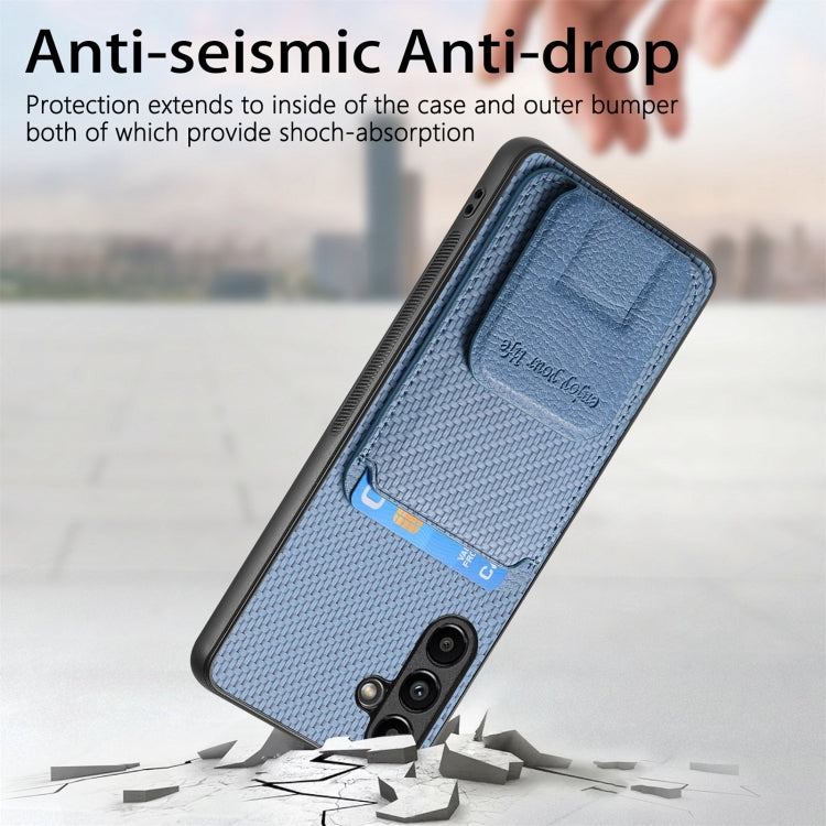 For Samsung Galaxy A15 Carbon Fiber Card Bag Fold Stand Phone Case(Blue) by buy2fix