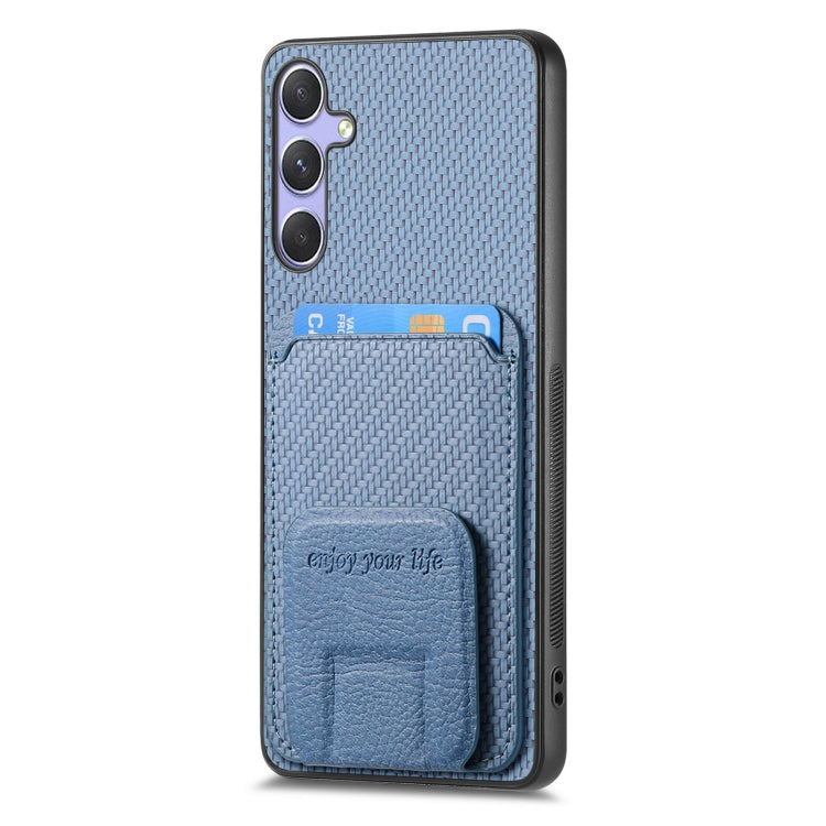 For Samsung Galaxy S25 5G Carbon Fiber Card Bag Fold Stand Phone Case(Blue) by buy2fix