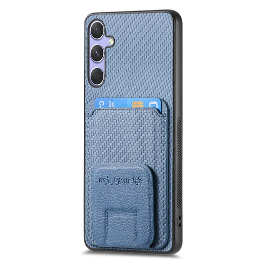 For Samsung Galaxy S25 5G Carbon Fiber Card Bag Fold Stand Phone Case(Blue) by buy2fix