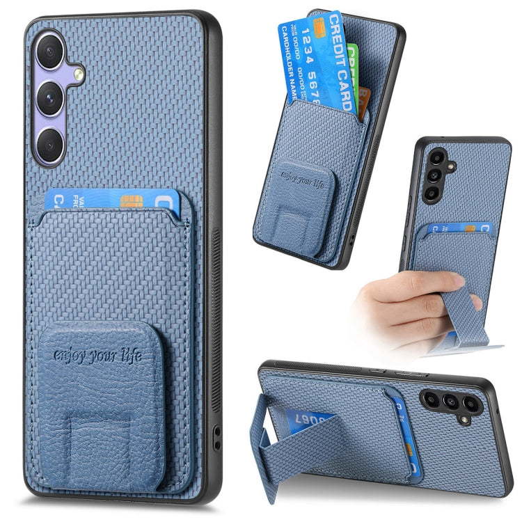 For Samsung Galaxy S25+ 5G Carbon Fiber Card Bag Fold Stand Phone Case(Blue) by buy2fix