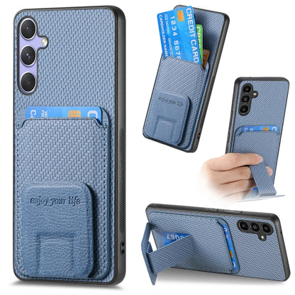 For Samsung Galaxy S25+ 5G Carbon Fiber Card Bag Fold Stand Phone Case(Blue) by buy2fix