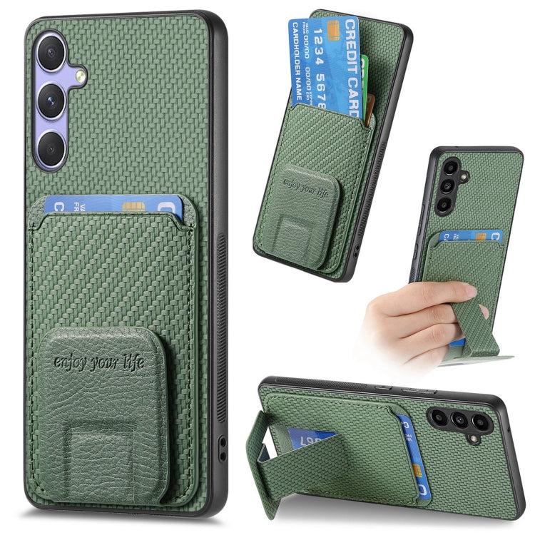 For Samsung Galaxy S25+ 5G Carbon Fiber Card Bag Fold Stand Phone Case(Green) by buy2fix