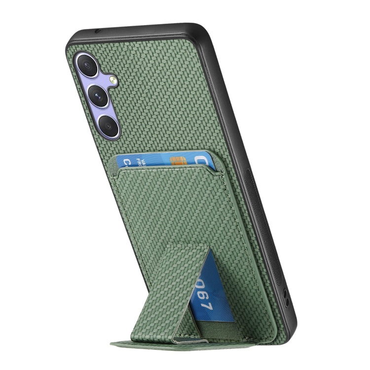 For Samsung Galaxy S25+ 5G Carbon Fiber Card Bag Fold Stand Phone Case(Green) by buy2fix