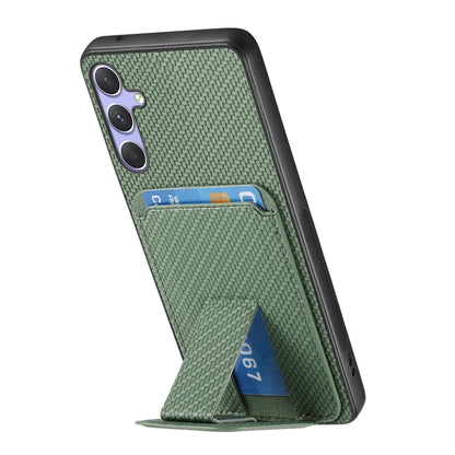 For Samsung Galaxy S25+ 5G Carbon Fiber Card Bag Fold Stand Phone Case(Green) - Galaxy S25+ 5G Cases by buy2fix | Online Shopping UK | buy2fix