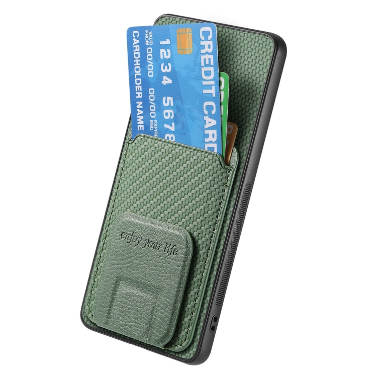 For Samsung Galaxy S25+ 5G Carbon Fiber Card Bag Fold Stand Phone Case(Green) by buy2fix