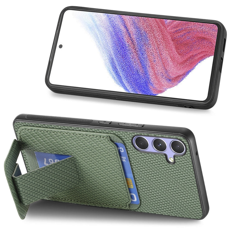 For Samsung Galaxy S25+ 5G Carbon Fiber Card Bag Fold Stand Phone Case(Green) by buy2fix