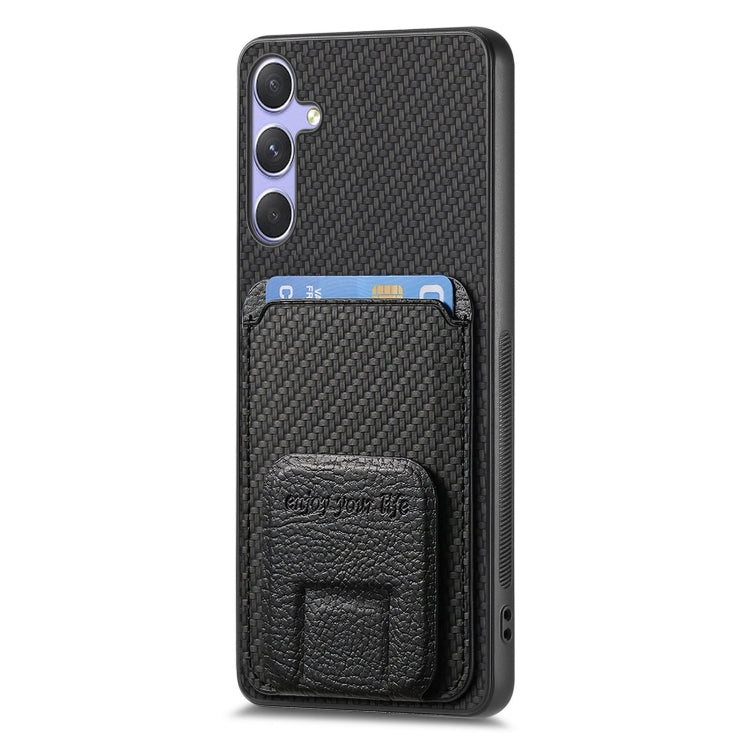 For Samsung Galaxy S25 Ultra 5G Carbon Fiber Card Bag Fold Stand Phone Case(Black) - Galaxy S25 Ultra 5G Cases by buy2fix | Online Shopping UK | buy2fix