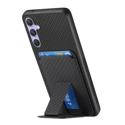 For Samsung Galaxy S25 Ultra 5G Carbon Fiber Card Bag Fold Stand Phone Case(Black) - Galaxy S25 Ultra 5G Cases by buy2fix | Online Shopping UK | buy2fix