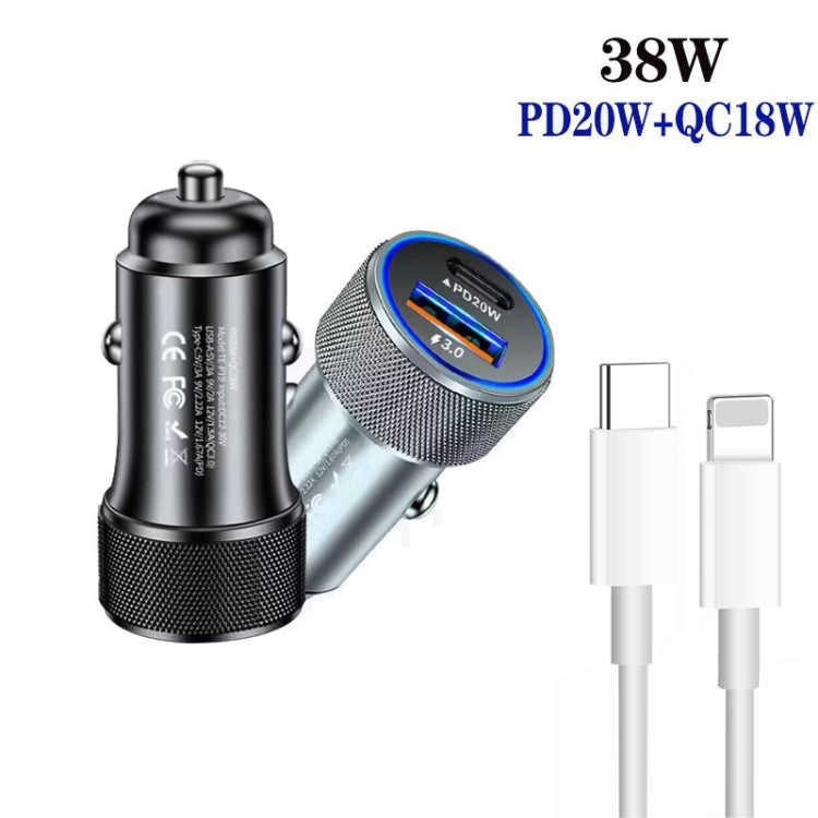 P19 Metal PD20W USB-C + QC18W USB Car Charger with Type-C to 8 Pin Date Cable(Silver Gray) - Car Charger by buy2fix | Online Shopping UK | buy2fix