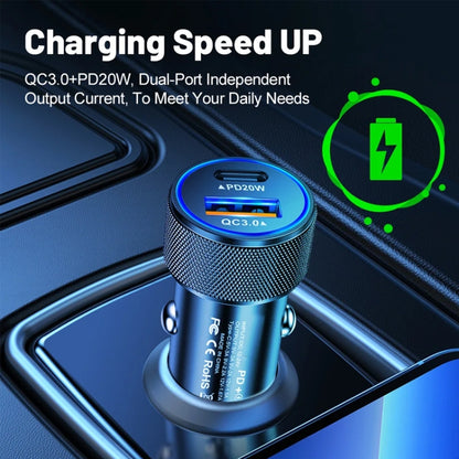 P19 Metal PD20W USB-C + QC18W USB Car Charger with Type-C to 8 Pin Date Cable(Silver Gray) - Car Charger by buy2fix | Online Shopping UK | buy2fix