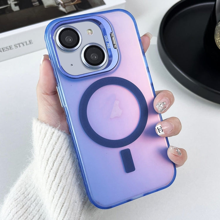 For iPhone 15 MagSafe Lens Holder PC Hybrid TPU Phone Case(Blue) - iPhone 15 Cases by buy2fix | Online Shopping UK | buy2fix
