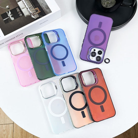 For iPhone 15 Lens Holder MagSafe PC Hybrid TPU Phone Case(Black) by buy2fix